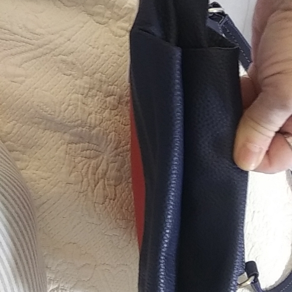 Red white navy. Leather handbag. Never used. 11in high 3.5 bottom 12 in wide. - Picture 9 of 12